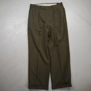 Slates 30x29 Brown Herringbone Wool Pleated Cuffed Baggy High Waist Dress Pants